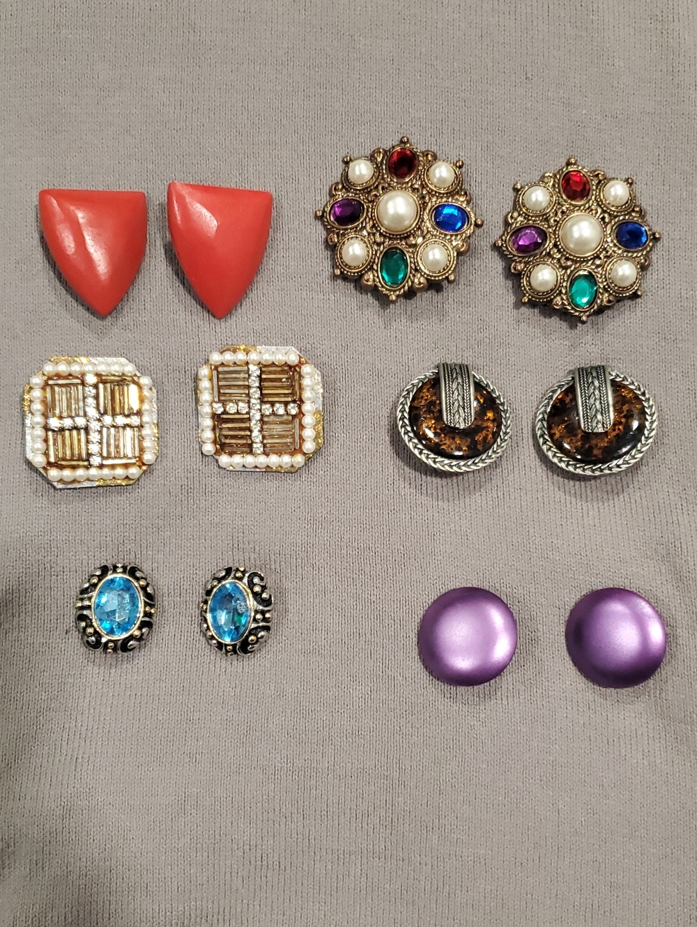 Purple Dome Button Clip Earrings - Unbranded